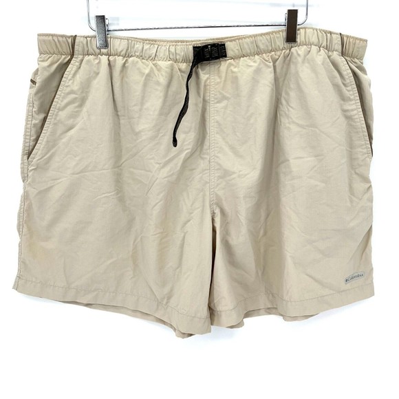 Columbia Belted Swim Trunks Shorts Nylon Lined Tan Beige AM4449 Mens Size XXL - Picture 1 of 10